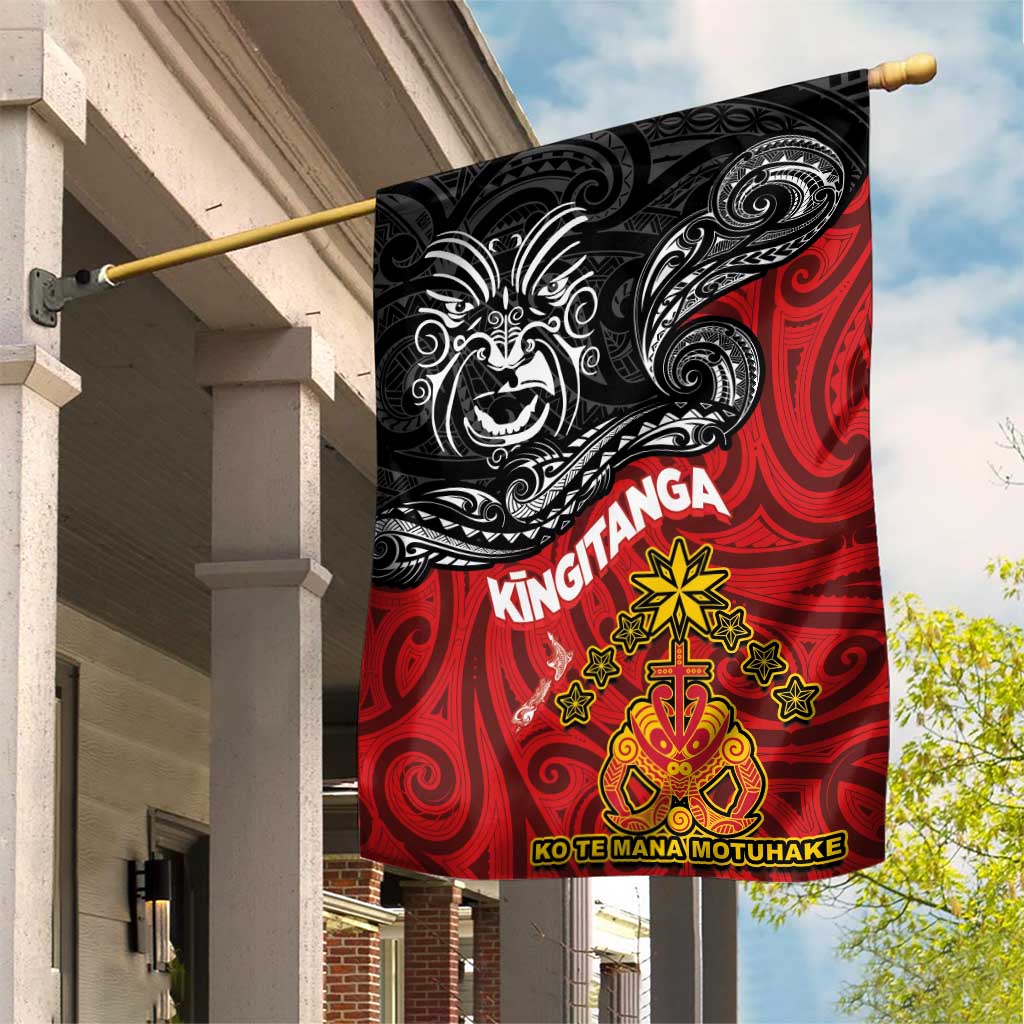 Maori King Movement Garden Flag Ko Te Mana Motuhake Emblem with Moko and Polynesian Art Tattoo LT03 House Flag Red - Polynesian Pride