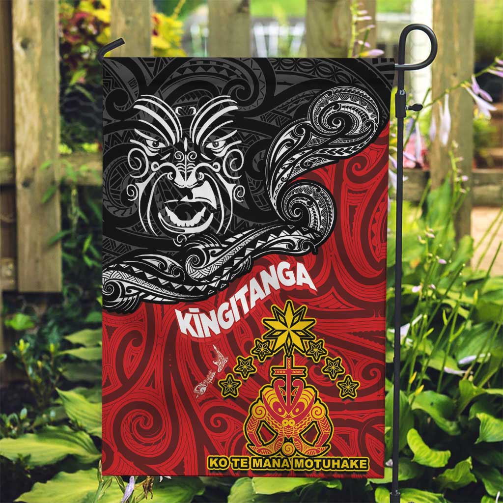 Maori King Movement Garden Flag Ko Te Mana Motuhake Emblem with Moko and Polynesian Art Tattoo LT03 Garden Flag Red - Polynesian Pride