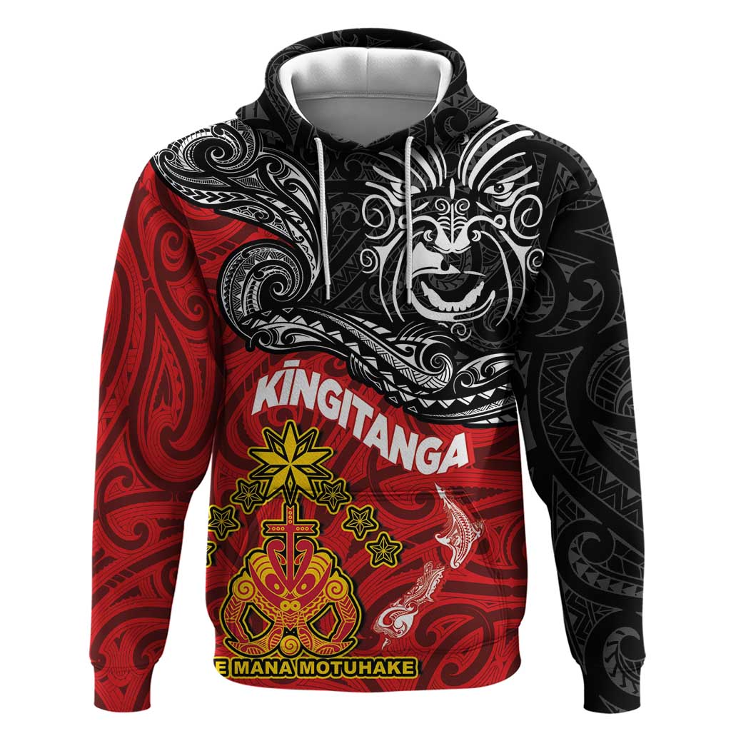 Maori King Movement Hoodie Ko Te Mana Motuhake Emblem with Moko and Polynesian Art Tattoo LT03 Pullover Hoodie Red - Polynesian Pride