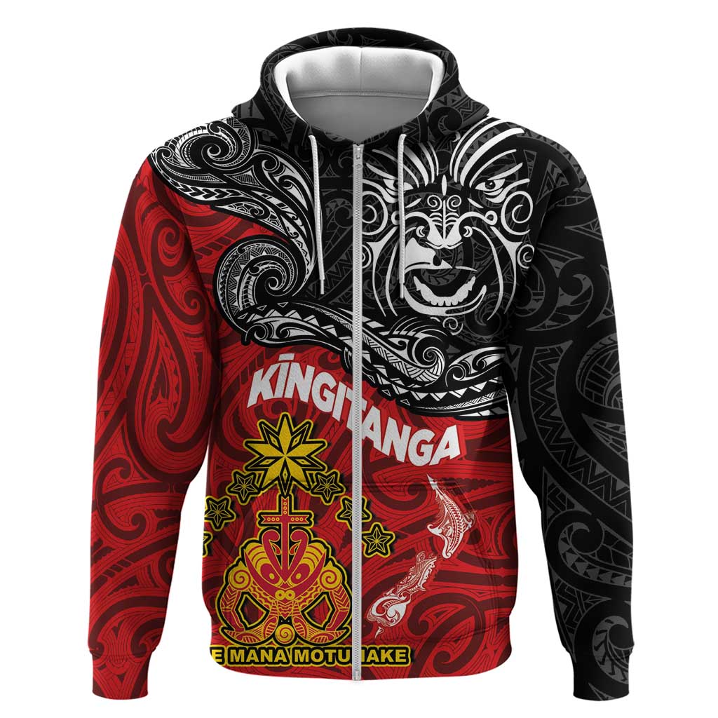 Maori King Movement Hoodie Ko Te Mana Motuhake Emblem with Moko and Polynesian Art Tattoo LT03 Zip Hoodie Red - Polynesian Pride