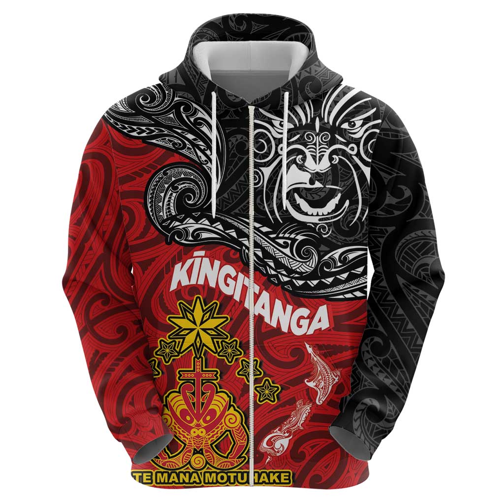 Maori King Movement Hoodie Ko Te Mana Motuhake Emblem with Moko and Polynesian Art Tattoo LT03 - Polynesian Pride