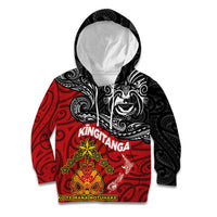 Maori King Movement Kid Hoodie Ko Te Mana Motuhake Emblem with Moko and Polynesian Art Tattoo LT03 Hoodie Red - Polynesian Pride