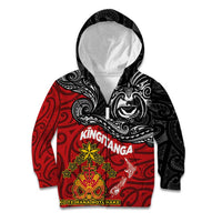 Maori King Movement Kid Hoodie Ko Te Mana Motuhake Emblem with Moko and Polynesian Art Tattoo LT03 Zip Hoodie Red - Polynesian Pride