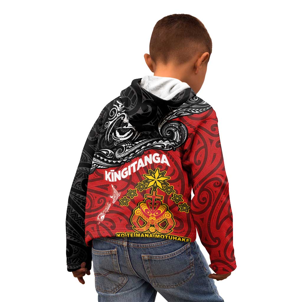 Maori King Movement Kid Hoodie Ko Te Mana Motuhake Emblem with Moko and Polynesian Art Tattoo LT03 - Polynesian Pride