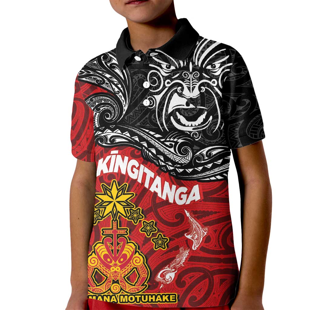 Maori King Movement Kid Polo Shirt Ko Te Mana Motuhake Emblem with Moko and Polynesian Art Tattoo LT03 Kid Red - Polynesian Pride