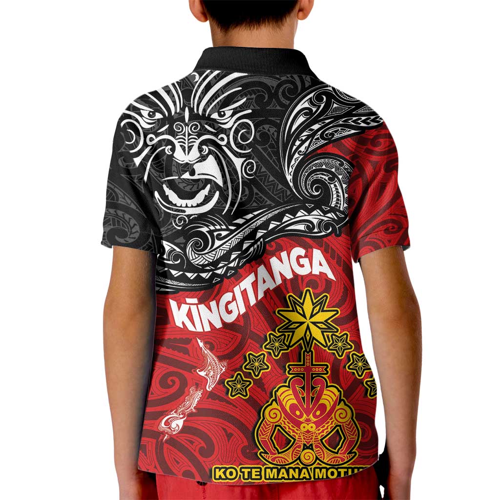 Maori King Movement Kid Polo Shirt Ko Te Mana Motuhake Emblem with Moko and Polynesian Art Tattoo LT03 - Polynesian Pride