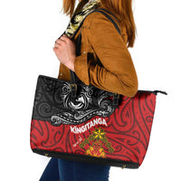 Maori King Movement Leather Tote Bag Ko Te Mana Motuhake Emblem with Moko and Polynesian Art Tattoo LT03 Red - Polynesian Pride