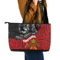 Maori King Movement Leather Tote Bag Ko Te Mana Motuhake Emblem with Moko and Polynesian Art Tattoo LT03 - Polynesian Pride