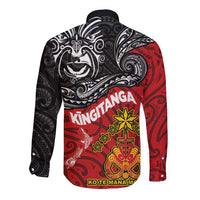 Maori King Movement Long Sleeve Button Shirt Ko Te Mana Motuhake Emblem with Moko and Polynesian Art Tattoo LT03 - Polynesian Pride