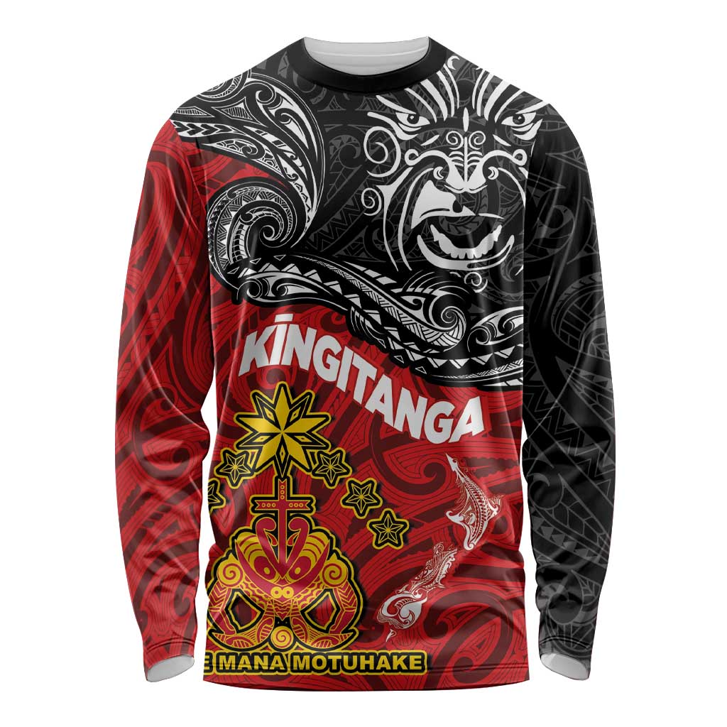 Maori King Movement Long Sleeve Shirt Ko Te Mana Motuhake Emblem with Moko and Polynesian Art Tattoo LT03 Unisex Red - Polynesian Pride
