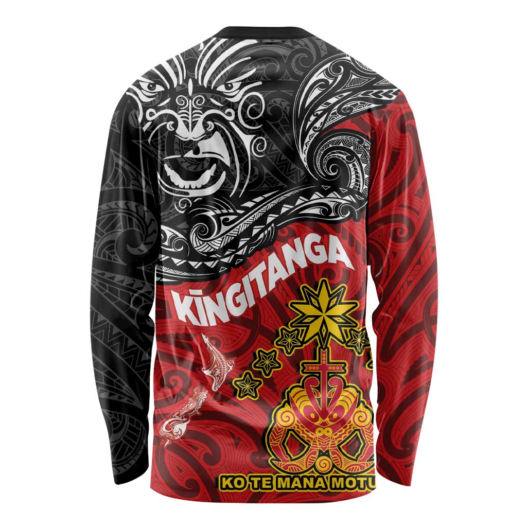 Maori King Movement Long Sleeve Shirt Ko Te Mana Motuhake Emblem with Moko and Polynesian Art Tattoo LT03 - Polynesian Pride