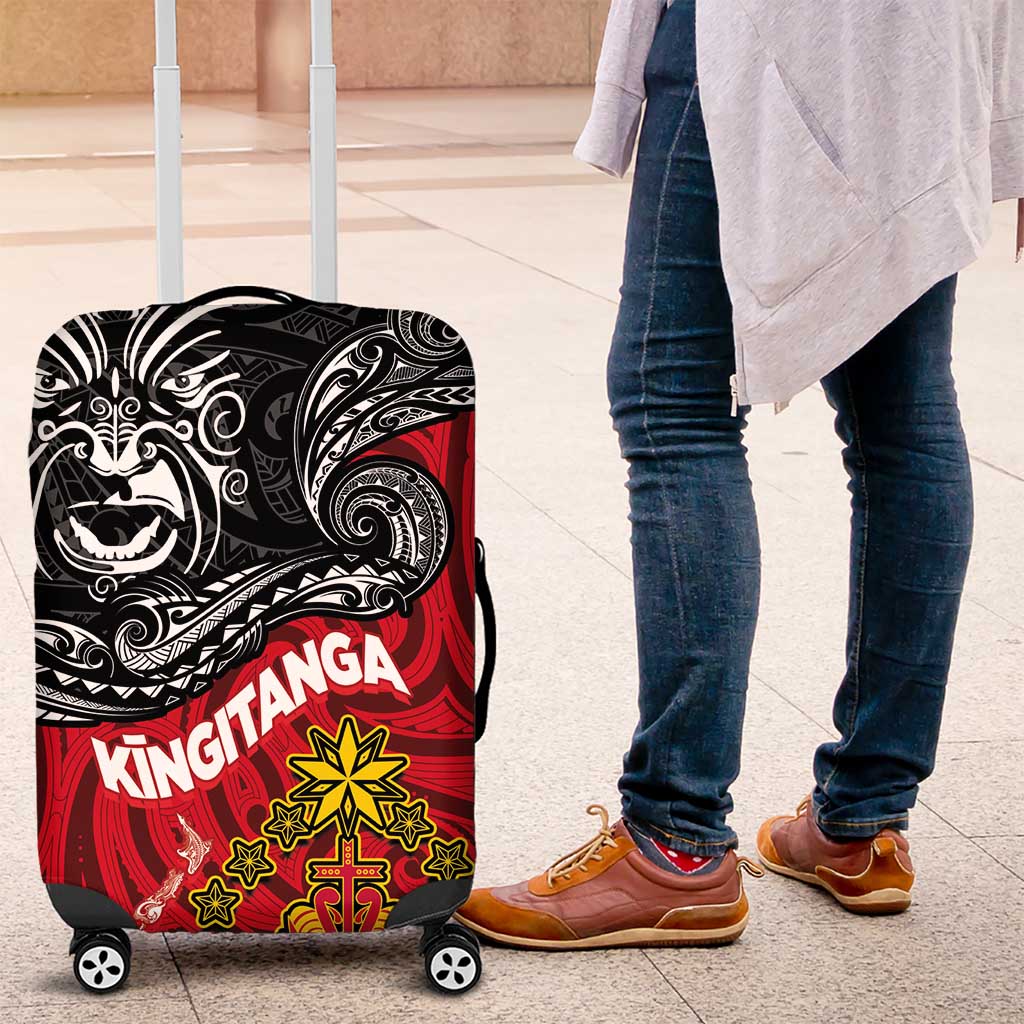 Maori King Movement Luggage Cover Ko Te Mana Motuhake Emblem with Moko and Polynesian Art Tattoo LT03 Red - Polynesian Pride