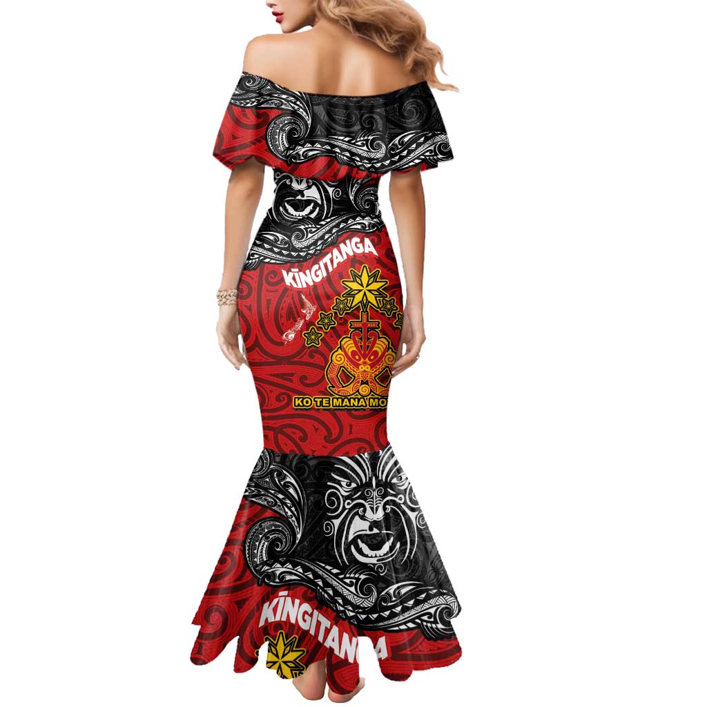 Maori King Movement Mermaid Dress Ko Te Mana Motuhake Emblem with Moko and Polynesian Art Tattoo LT03 - Polynesian Pride