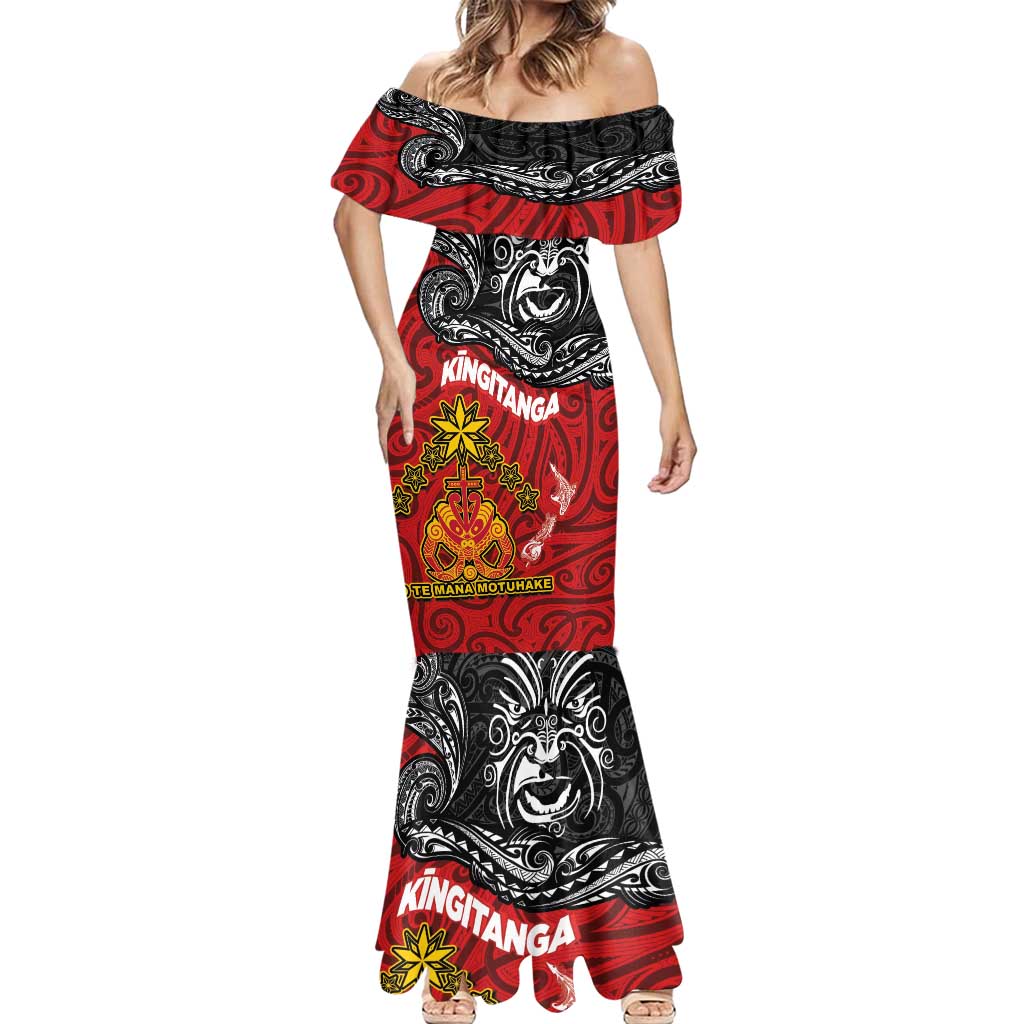 Maori King Movement Mermaid Dress Ko Te Mana Motuhake Emblem with Moko and Polynesian Art Tattoo LT03 - Polynesian Pride