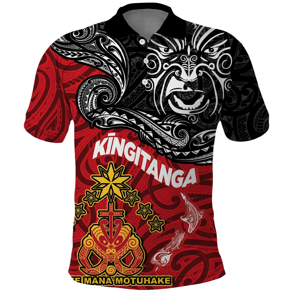 Maori King Movement Polo Shirt Ko Te Mana Motuhake Emblem with Moko and Polynesian Art Tattoo LT03 Red - Polynesian Pride