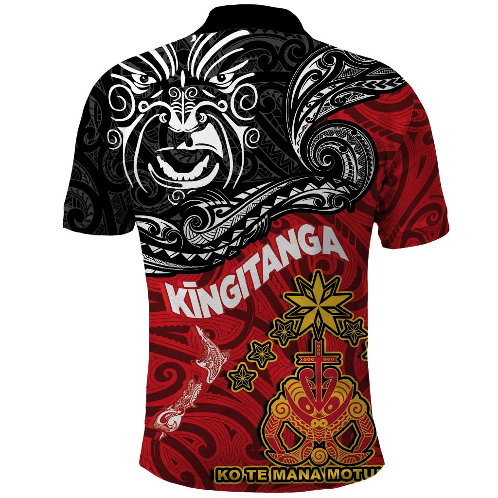 Maori King Movement Polo Shirt Ko Te Mana Motuhake Emblem with Moko and Polynesian Art Tattoo LT03 - Polynesian Pride