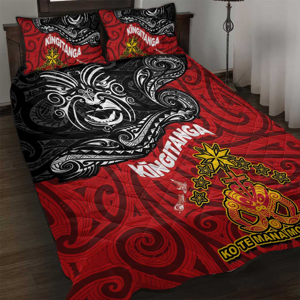 Maori King Movement Quilt Bed Set Ko Te Mana Motuhake Emblem with Moko and Polynesian Art Tattoo LT03 Red - Polynesian Pride