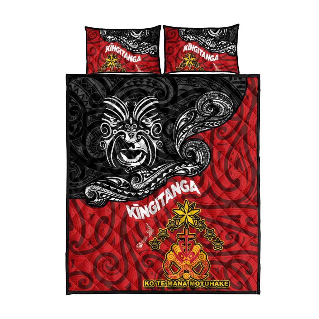 Maori King Movement Quilt Bed Set Ko Te Mana Motuhake Emblem with Moko and Polynesian Art Tattoo LT03 - Polynesian Pride