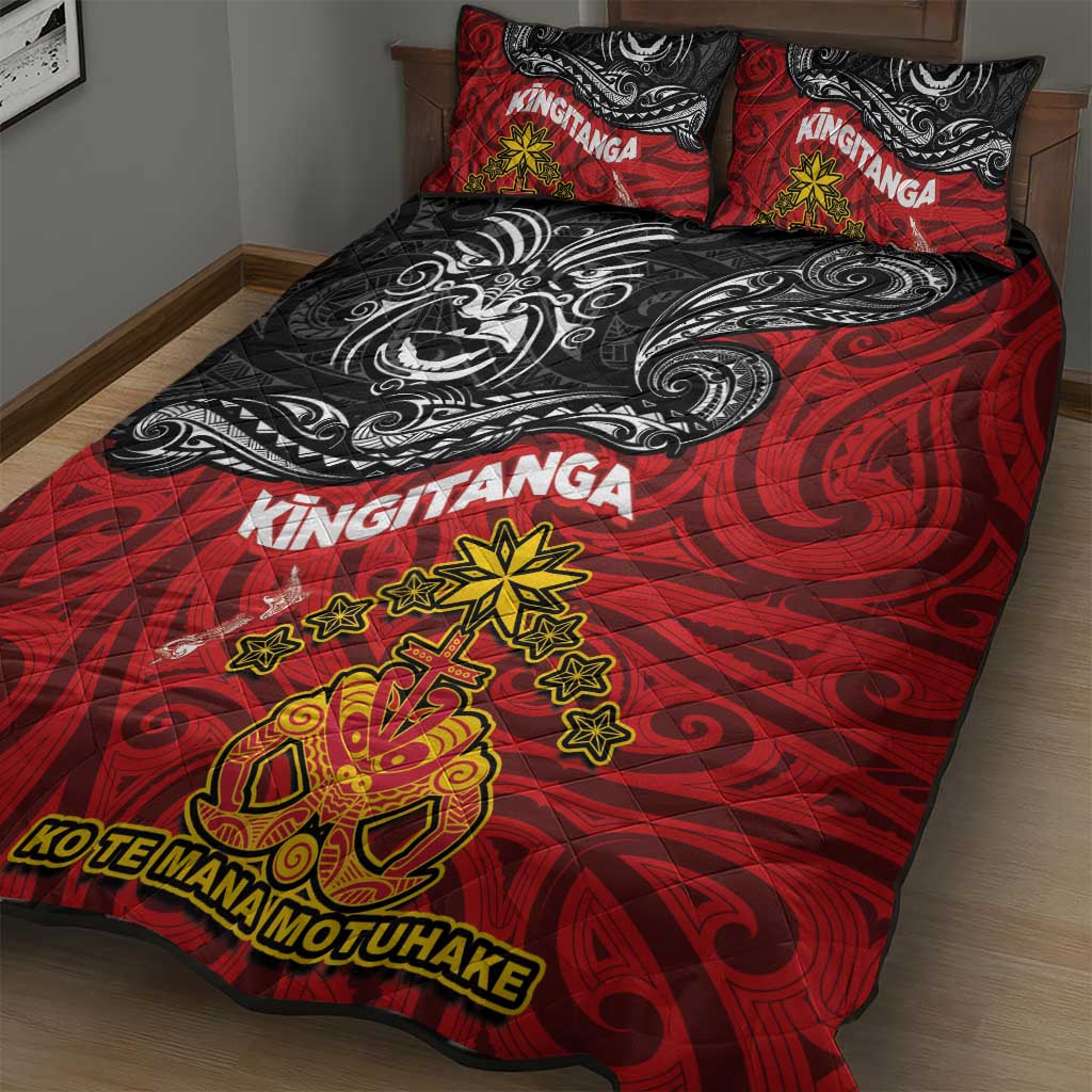 Maori King Movement Quilt Bed Set Ko Te Mana Motuhake Emblem with Moko and Polynesian Art Tattoo LT03 - Polynesian Pride