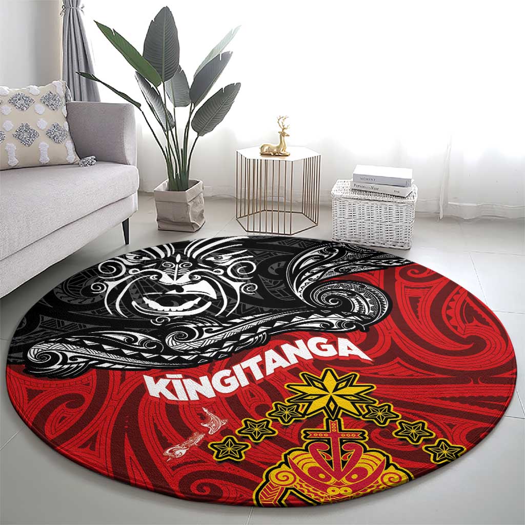 Maori King Movement Round Carpet Ko Te Mana Motuhake Emblem with Moko and Polynesian Art Tattoo LT03 - Polynesian Pride