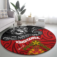 Maori King Movement Round Carpet Ko Te Mana Motuhake Emblem with Moko and Polynesian Art Tattoo LT03 - Polynesian Pride