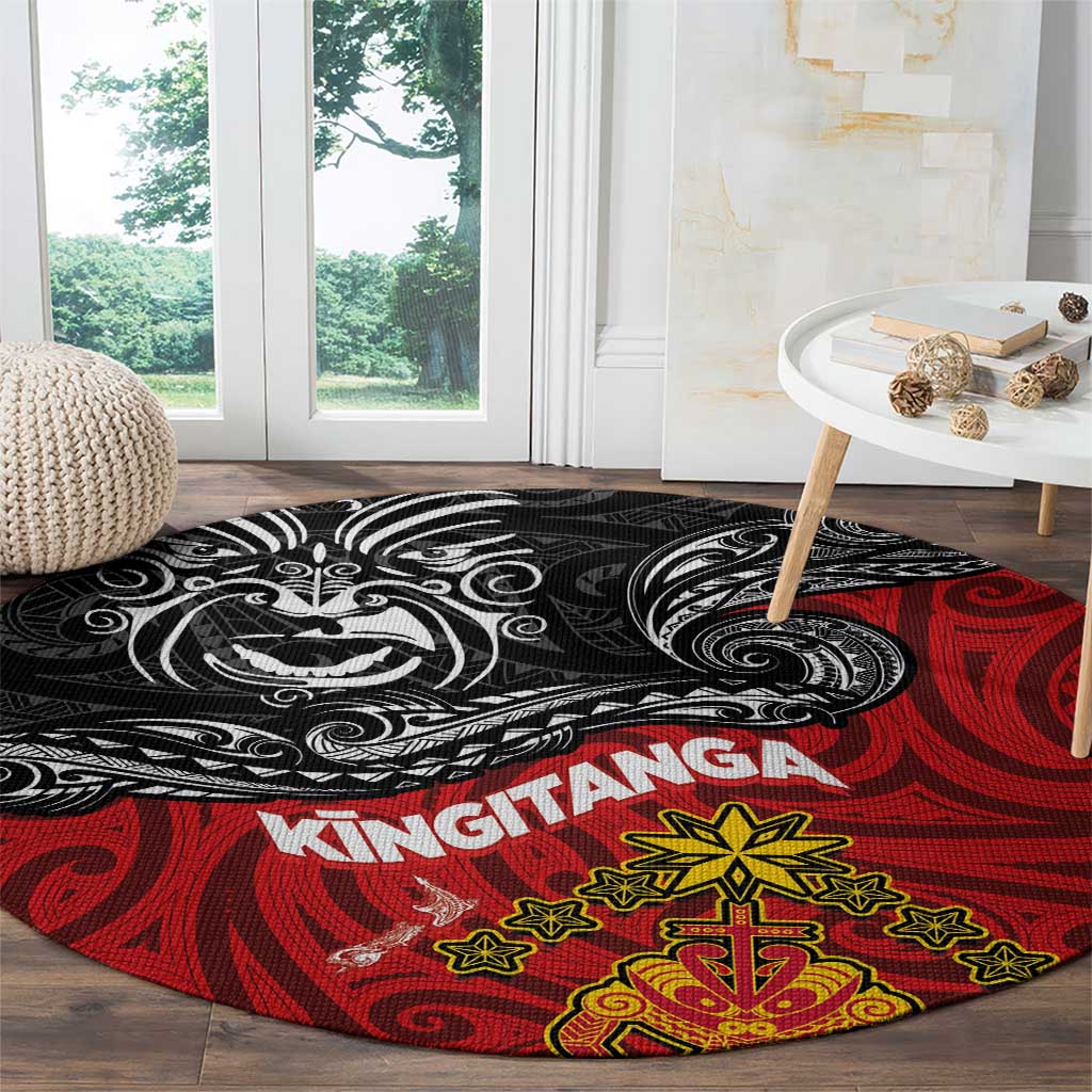 Maori King Movement Round Carpet Ko Te Mana Motuhake Emblem with Moko and Polynesian Art Tattoo LT03 - Polynesian Pride