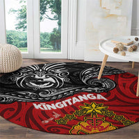 Maori King Movement Round Carpet Ko Te Mana Motuhake Emblem with Moko and Polynesian Art Tattoo LT03 - Polynesian Pride