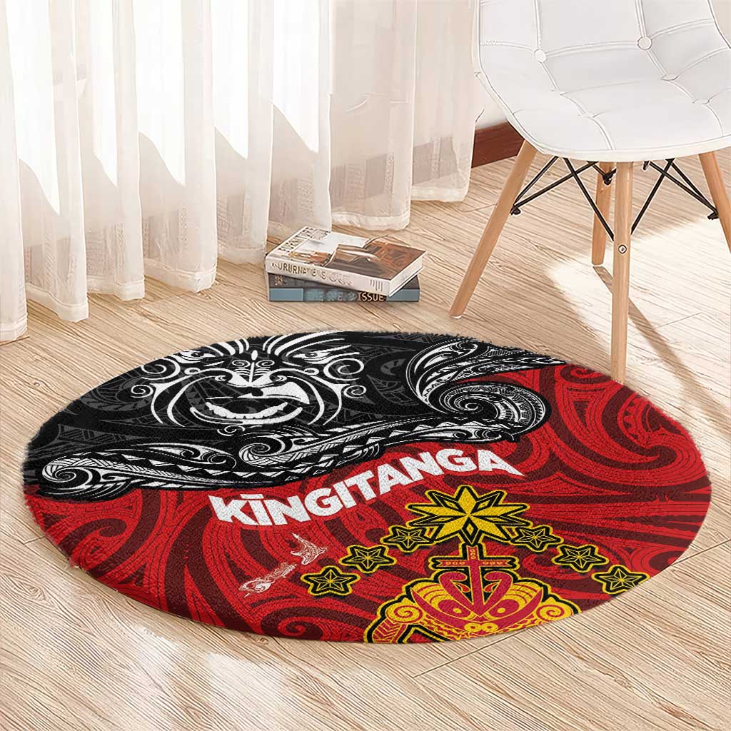 Maori King Movement Round Carpet Ko Te Mana Motuhake Emblem with Moko and Polynesian Art Tattoo LT03 - Polynesian Pride