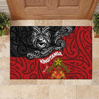 Maori King Movement Rubber Doormat Ko Te Mana Motuhake Emblem with Moko and Polynesian Art Tattoo LT03 Red - Polynesian Pride