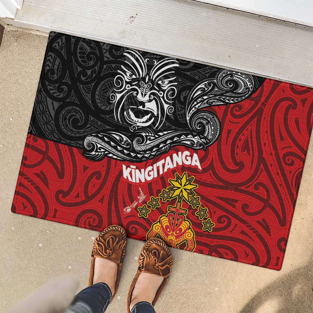 Maori King Movement Rubber Doormat Ko Te Mana Motuhake Emblem with Moko and Polynesian Art Tattoo LT03 - Polynesian Pride