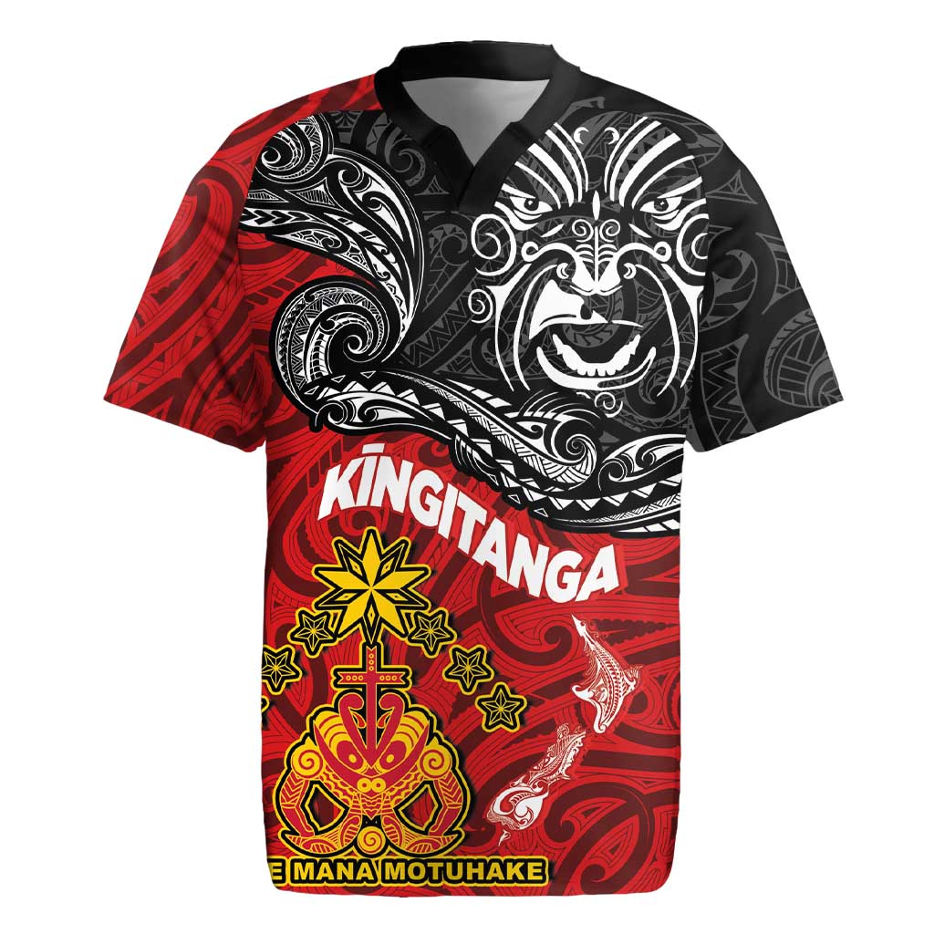 Maori King Movement Rugby Jersey Ko Te Mana Motuhake Emblem with Moko and Polynesian Art Tattoo LT03 Red - Polynesian Pride