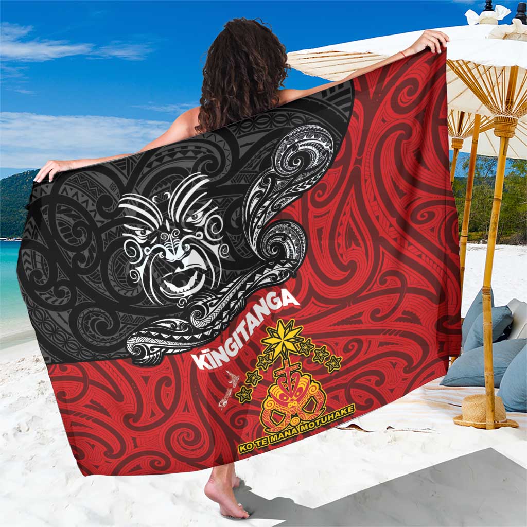 Maori King Movement Sarong Ko Te Mana Motuhake Emblem with Moko and Polynesian Art Tattoo LT03 One Size 44 x 66 inches Red - Polynesian Pride