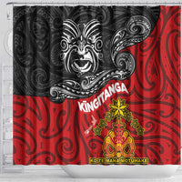 Maori King Movement Shower Curtain Ko Te Mana Motuhake Emblem with Moko and Polynesian Art Tattoo LT03 - Polynesian Pride