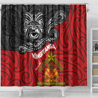 Maori King Movement Shower Curtain Ko Te Mana Motuhake Emblem with Moko and Polynesian Art Tattoo LT03 - Polynesian Pride
