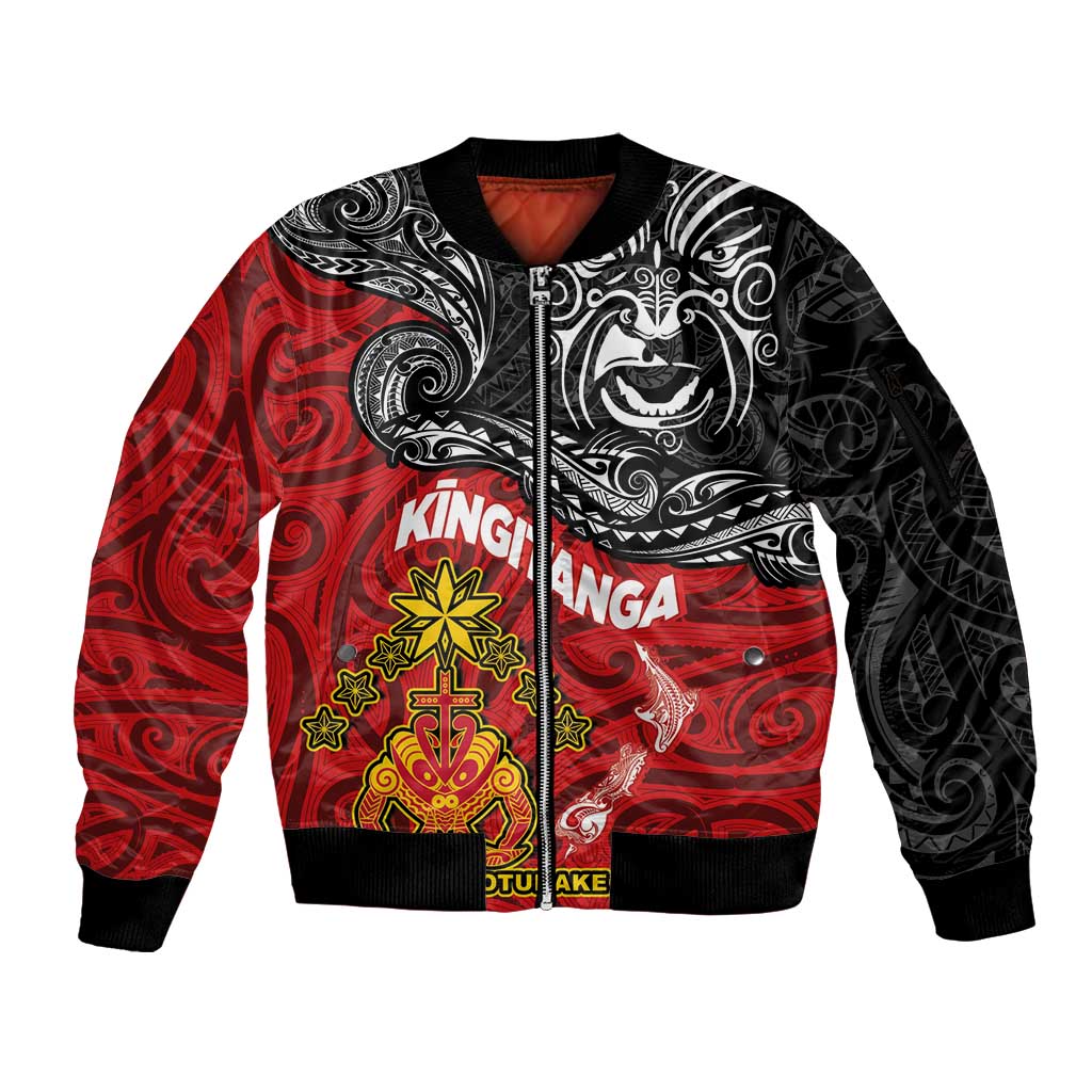 Maori King Movement Sleeve Zip Bomber Jacket Ko Te Mana Motuhake Emblem with Moko and Polynesian Art Tattoo LT03 Unisex Red - Polynesian Pride