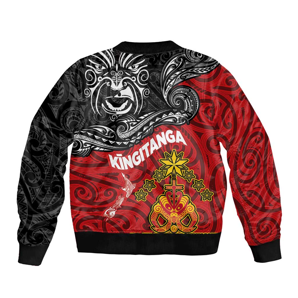Maori King Movement Sleeve Zip Bomber Jacket Ko Te Mana Motuhake Emblem with Moko and Polynesian Art Tattoo LT03 - Polynesian Pride