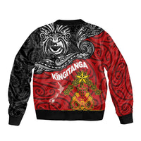 Maori King Movement Sleeve Zip Bomber Jacket Ko Te Mana Motuhake Emblem with Moko and Polynesian Art Tattoo LT03 - Polynesian Pride