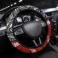 Maori King Movement Steering Wheel Cover Ko Te Mana Motuhake Emblem with Moko and Polynesian Art Tattoo LT03 Universal Fit Red - Polynesian Pride