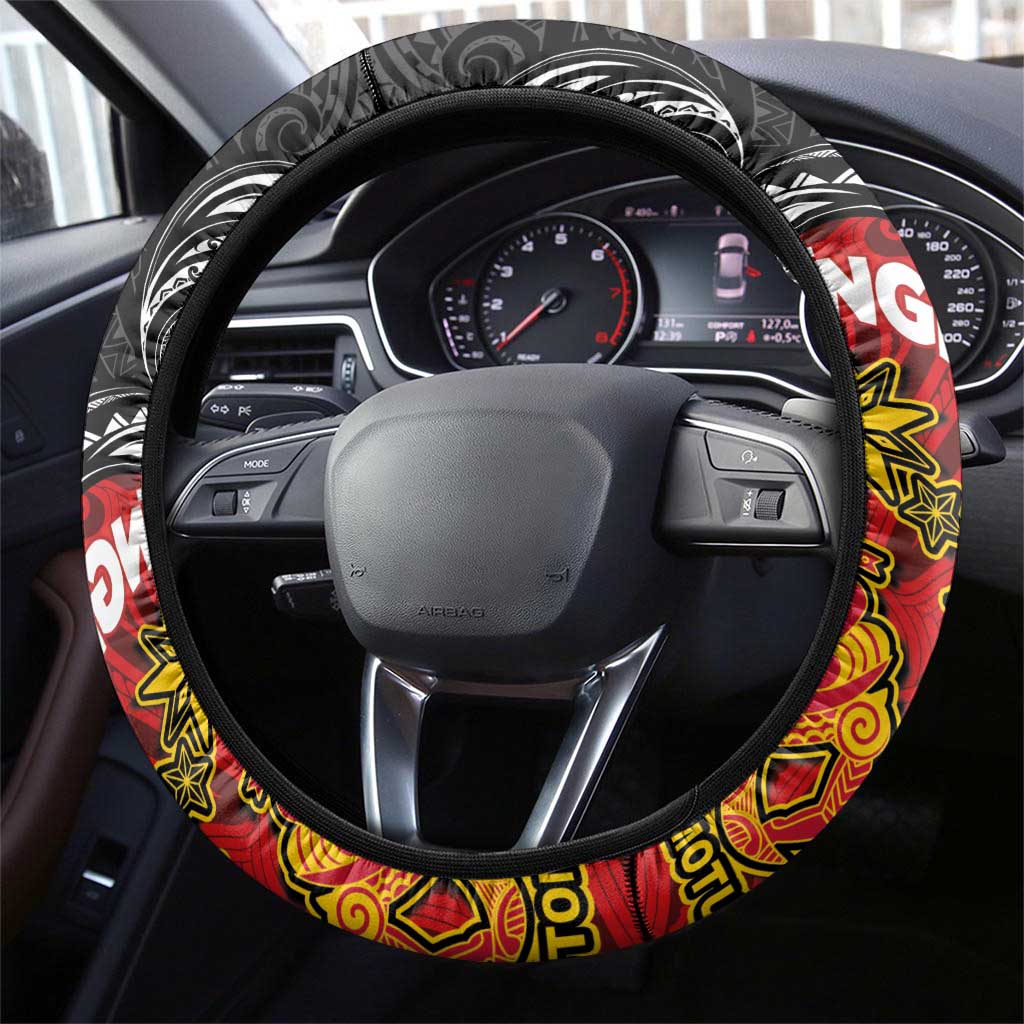 Maori King Movement Steering Wheel Cover Ko Te Mana Motuhake Emblem with Moko and Polynesian Art Tattoo LT03 - Polynesian Pride