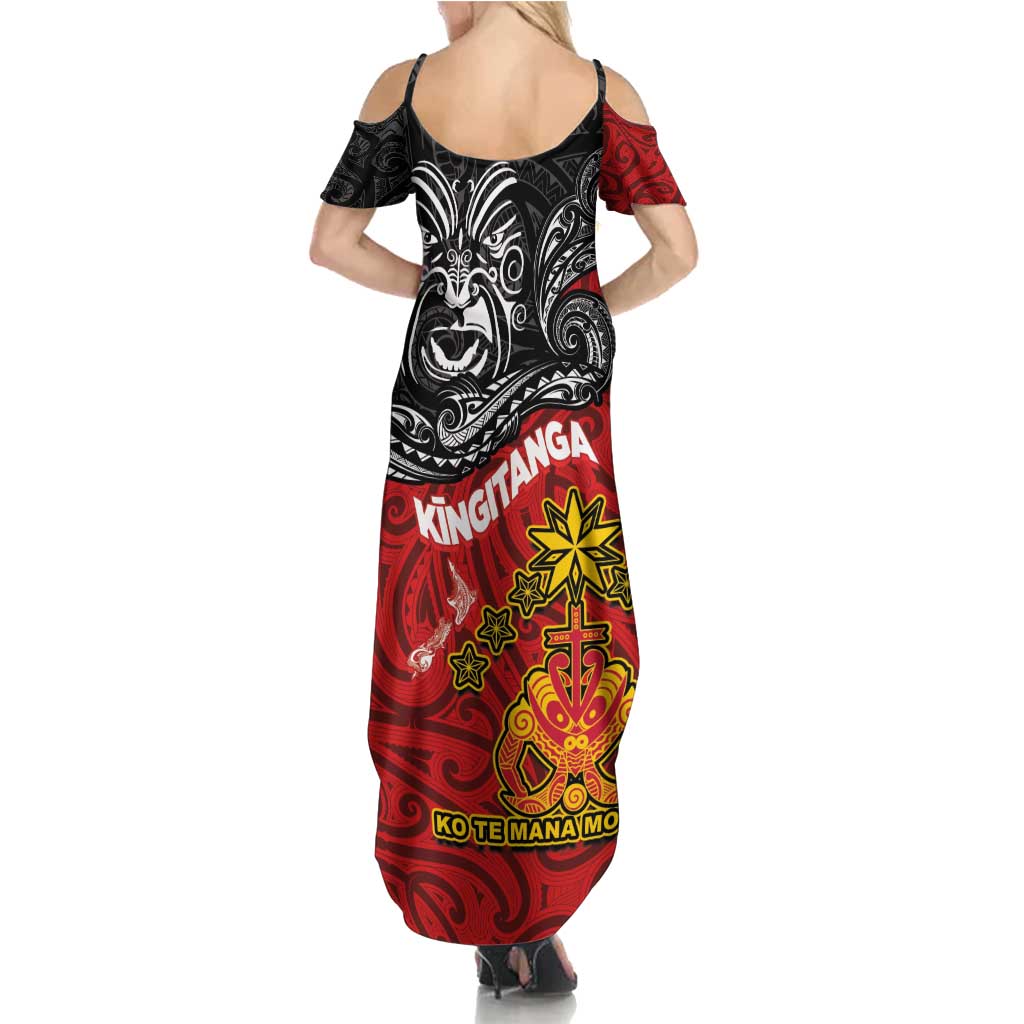 Maori King Movement Summer Maxi Dress Ko Te Mana Motuhake Emblem with Moko and Polynesian Art Tattoo LT03 - Polynesian Pride
