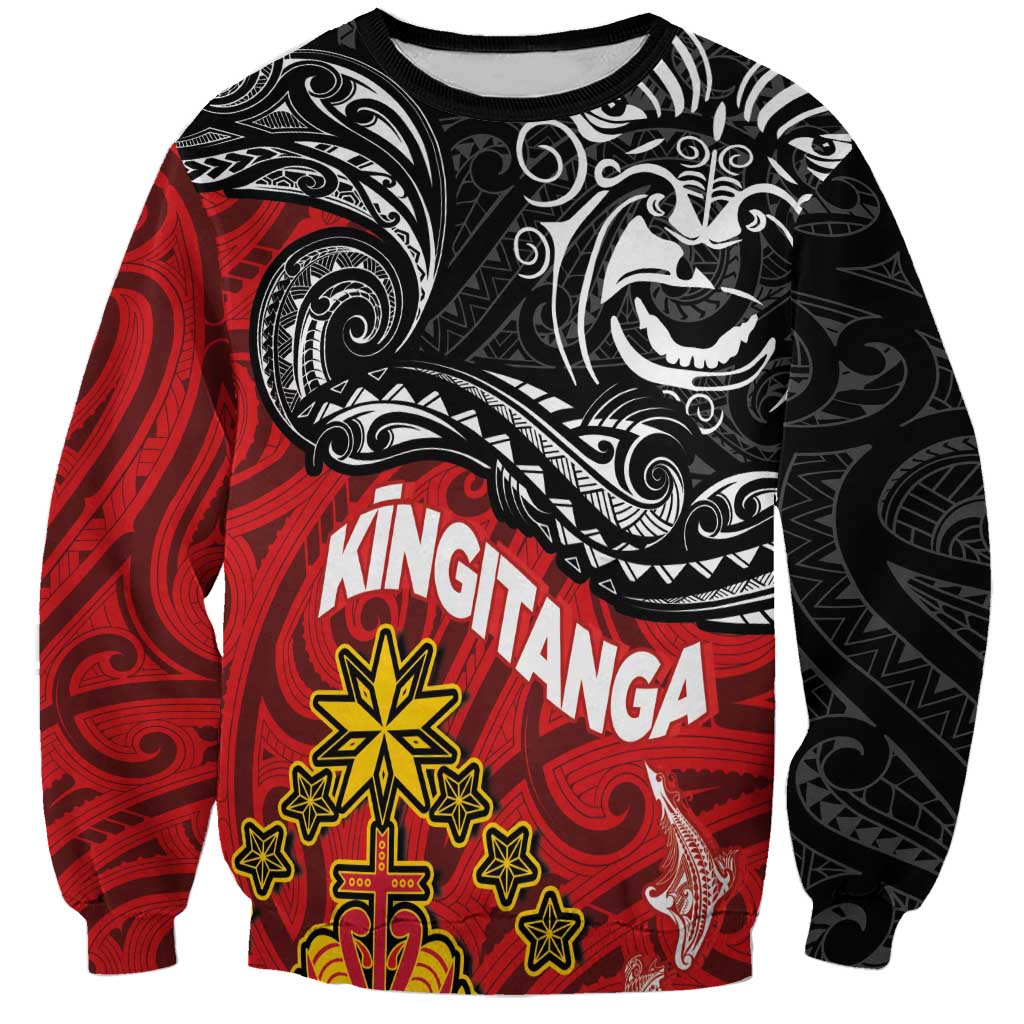 Maori King Movement Sweatshirt Ko Te Mana Motuhake Emblem with Moko and Polynesian Art Tattoo LT03 Unisex Red - Polynesian Pride