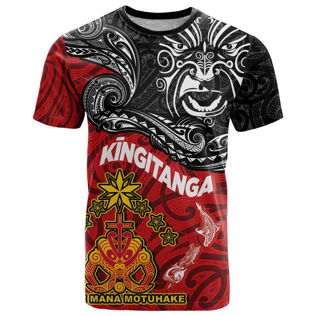 Maori King Movement T Shirt Ko Te Mana Motuhake Emblem with Moko and Polynesian Art Tattoo LT03 Red - Polynesian Pride
