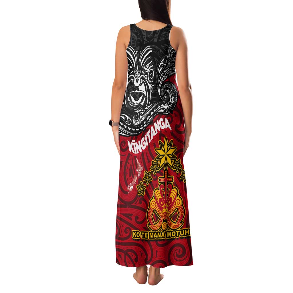 Maori King Movement Tank Maxi Dress Ko Te Mana Motuhake Emblem with Moko and Polynesian Art Tattoo LT03 - Polynesian Pride