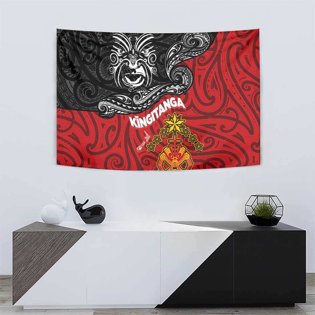 Maori King Movement Tapestry Ko Te Mana Motuhake Emblem with Moko and Polynesian Art Tattoo LT03 - Polynesian Pride