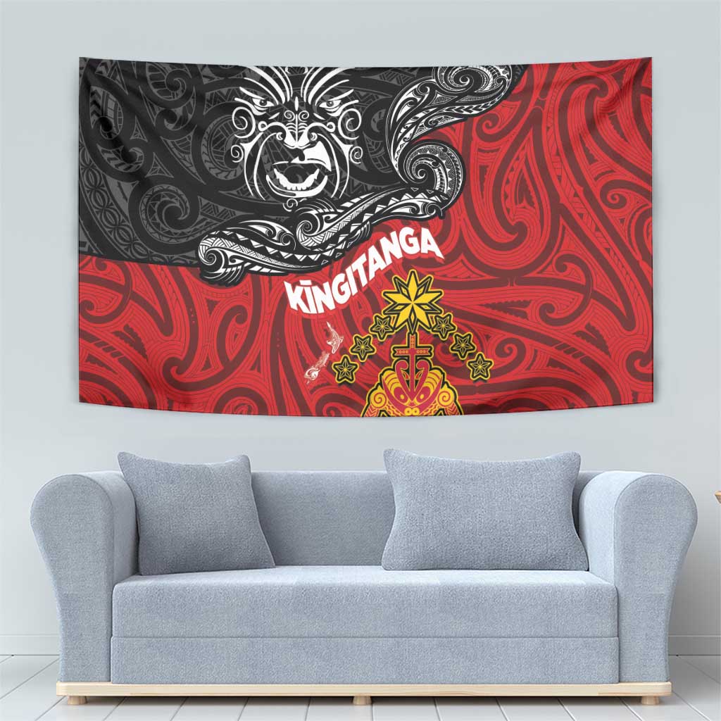 Maori King Movement Tapestry Ko Te Mana Motuhake Emblem with Moko and Polynesian Art Tattoo LT03 - Polynesian Pride