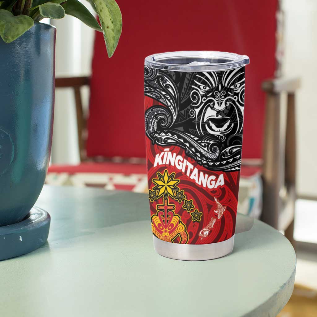 Maori King Movement Tumbler Cup Ko Te Mana Motuhake Emblem with Moko and Polynesian Art Tattoo LT03 - Polynesian Pride