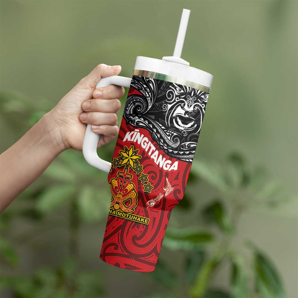 Maori King Movement Tumbler With Handle Ko Te Mana Motuhake Emblem with Moko and Polynesian Art Tattoo LT03 - Polynesian Pride