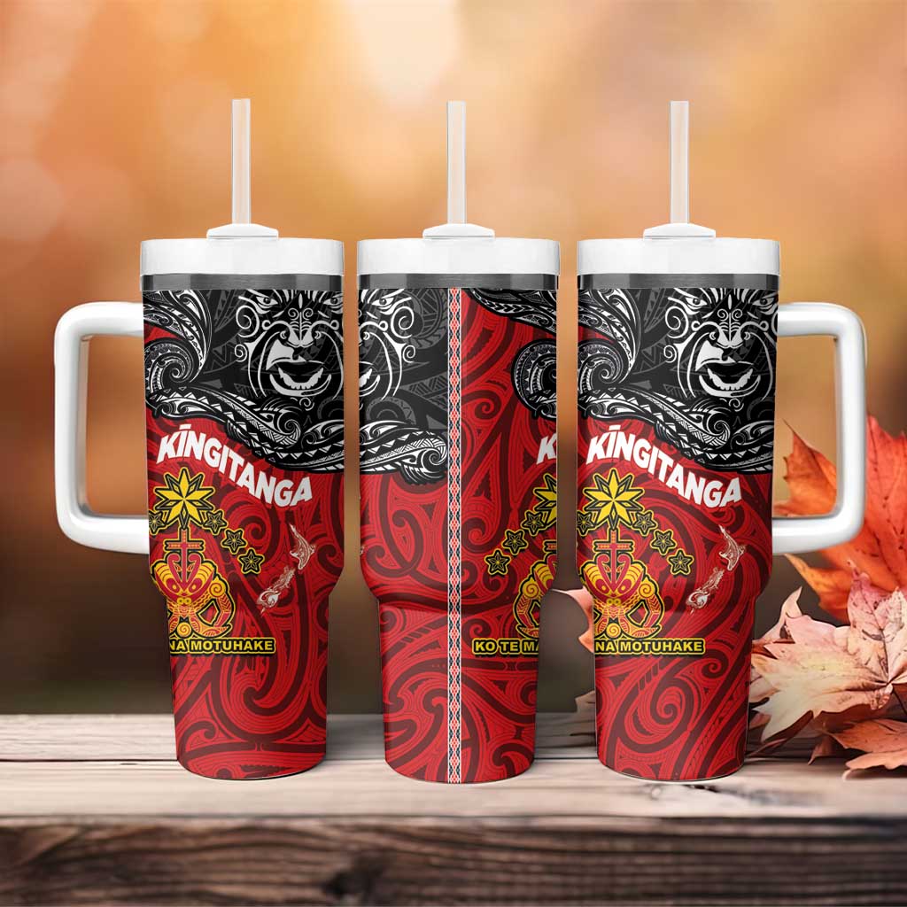 Maori King Movement Tumbler With Handle Ko Te Mana Motuhake Emblem with Moko and Polynesian Art Tattoo LT03 - Polynesian Pride
