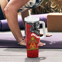 Maori King Movement Tumbler With Handle Ko Te Mana Motuhake Emblem with Moko and Polynesian Art Tattoo LT03 - Polynesian Pride