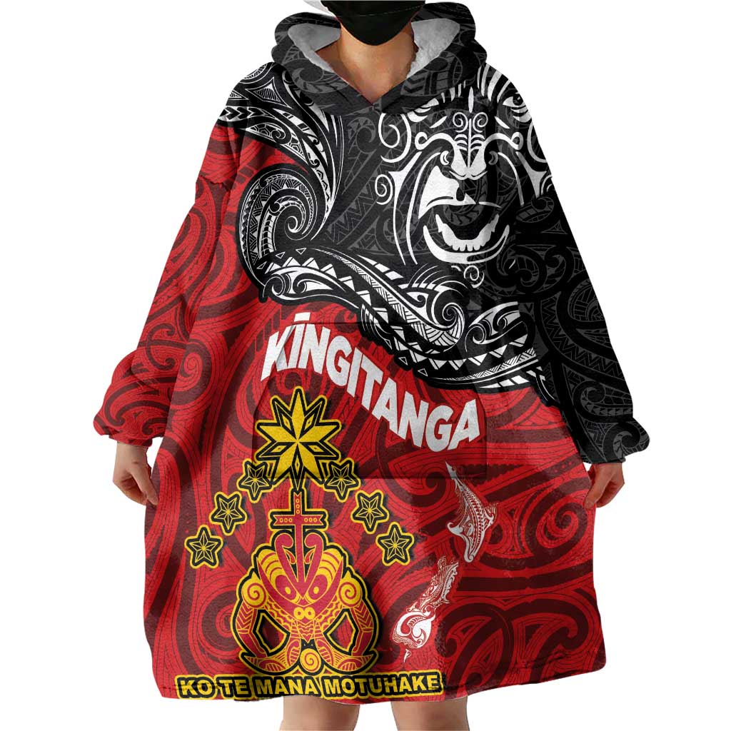 Maori King Movement Wearable Blanket Hoodie Ko Te Mana Motuhake Emblem with Moko and Polynesian Art Tattoo LT03 - Polynesian Pride